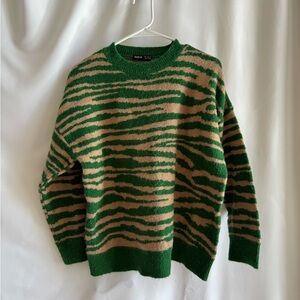 SHEIN Green and Brown Zebra Print Sweater